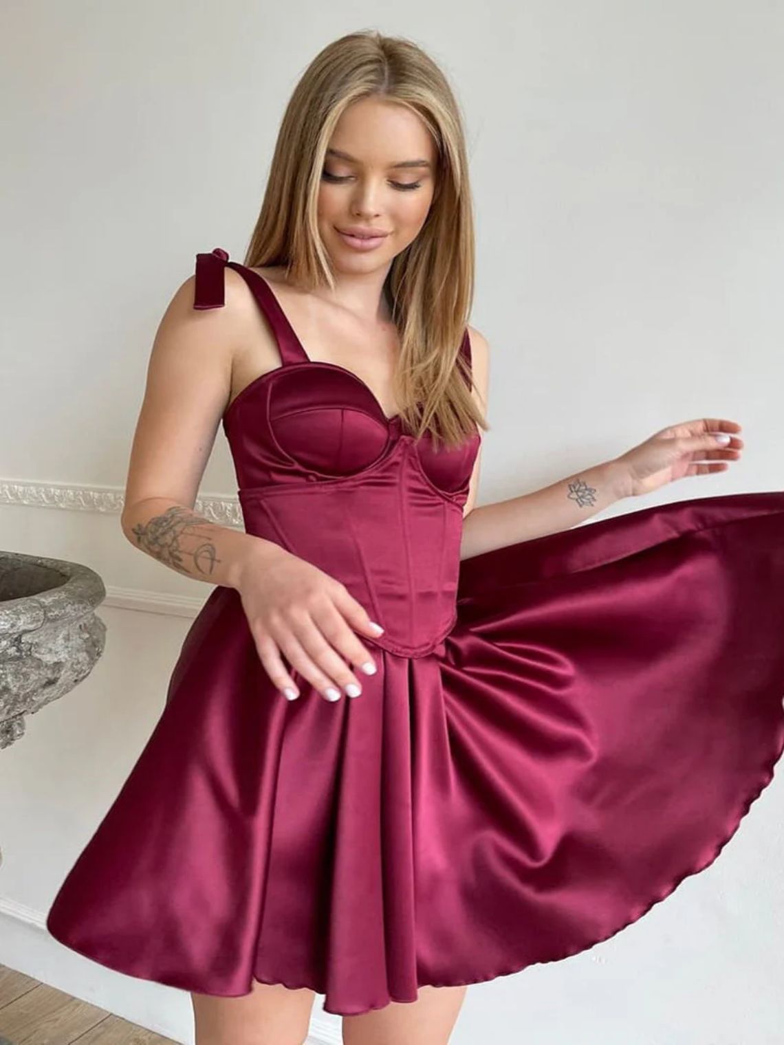 Spaghetti Straps A-line Satin Short Mini Party Cute Homecoming Dress