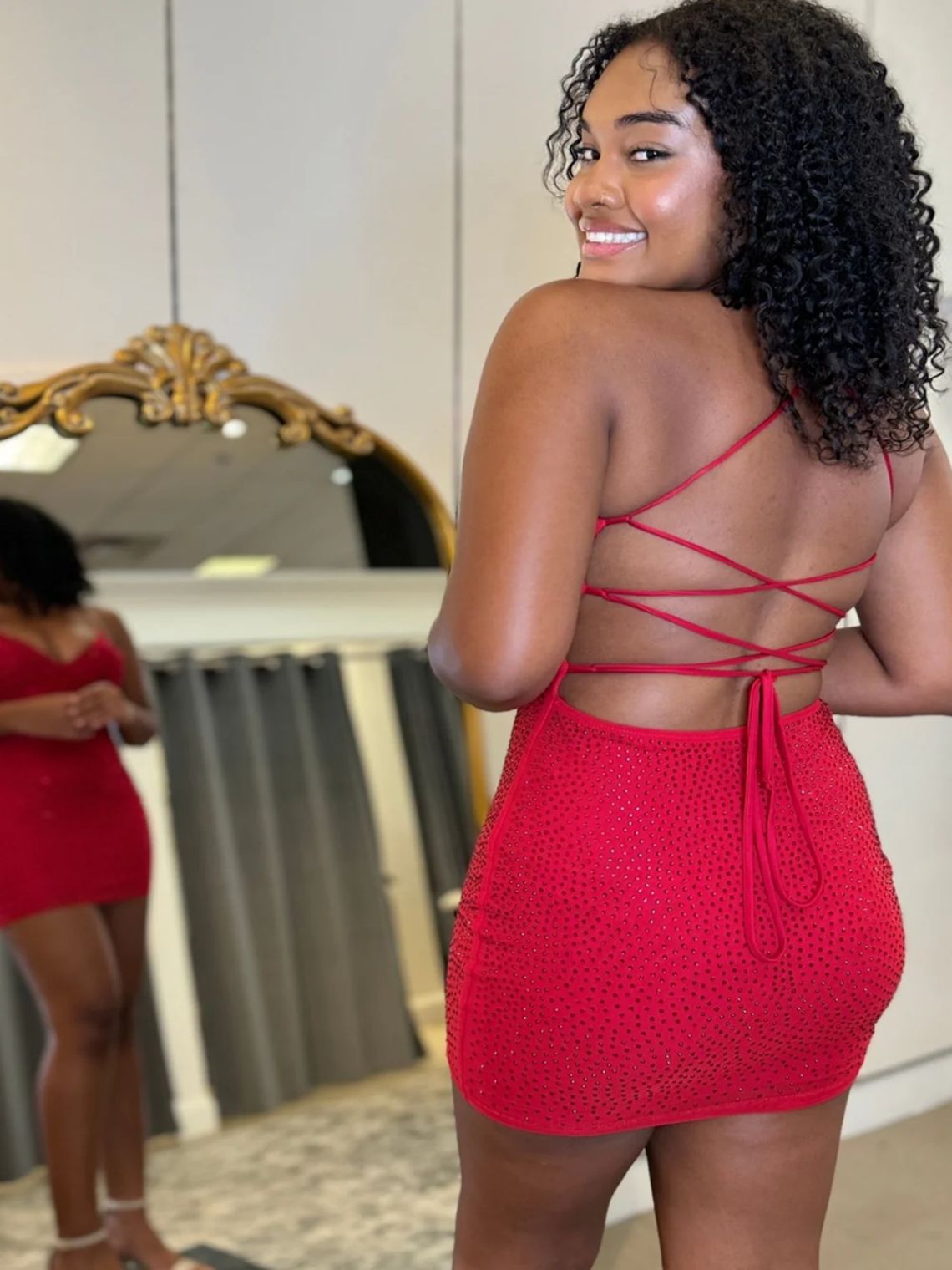 Sheath/Column Red Bodycon Beading Spaghetti Straps Homecoming Dress