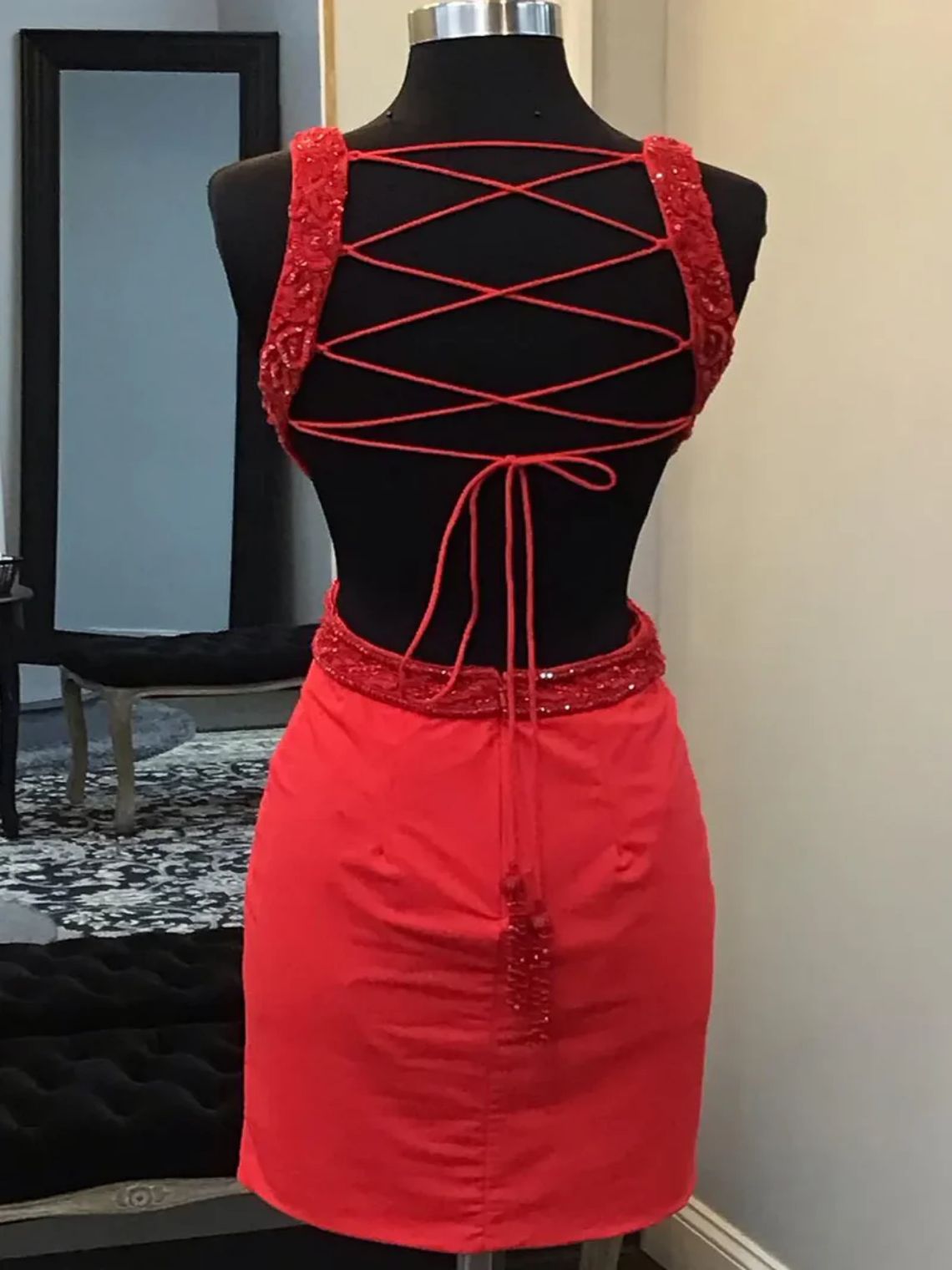 Sheath/Column Hot Pink Appliques Lace-Up Tight Short Dress