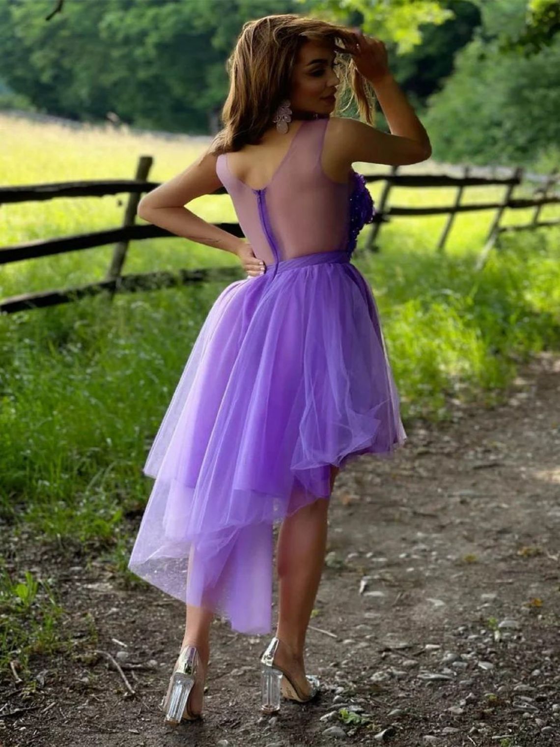 A-line Illusion Neck Tulle Cocktail Party Homecoming Dress