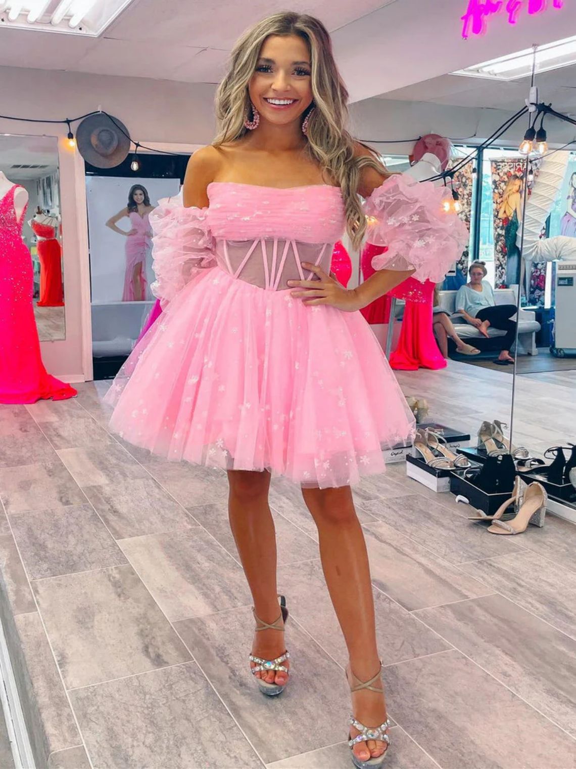 A-Line Short Cocktail Party Dresses Pleated Tulle Homecoming Dress