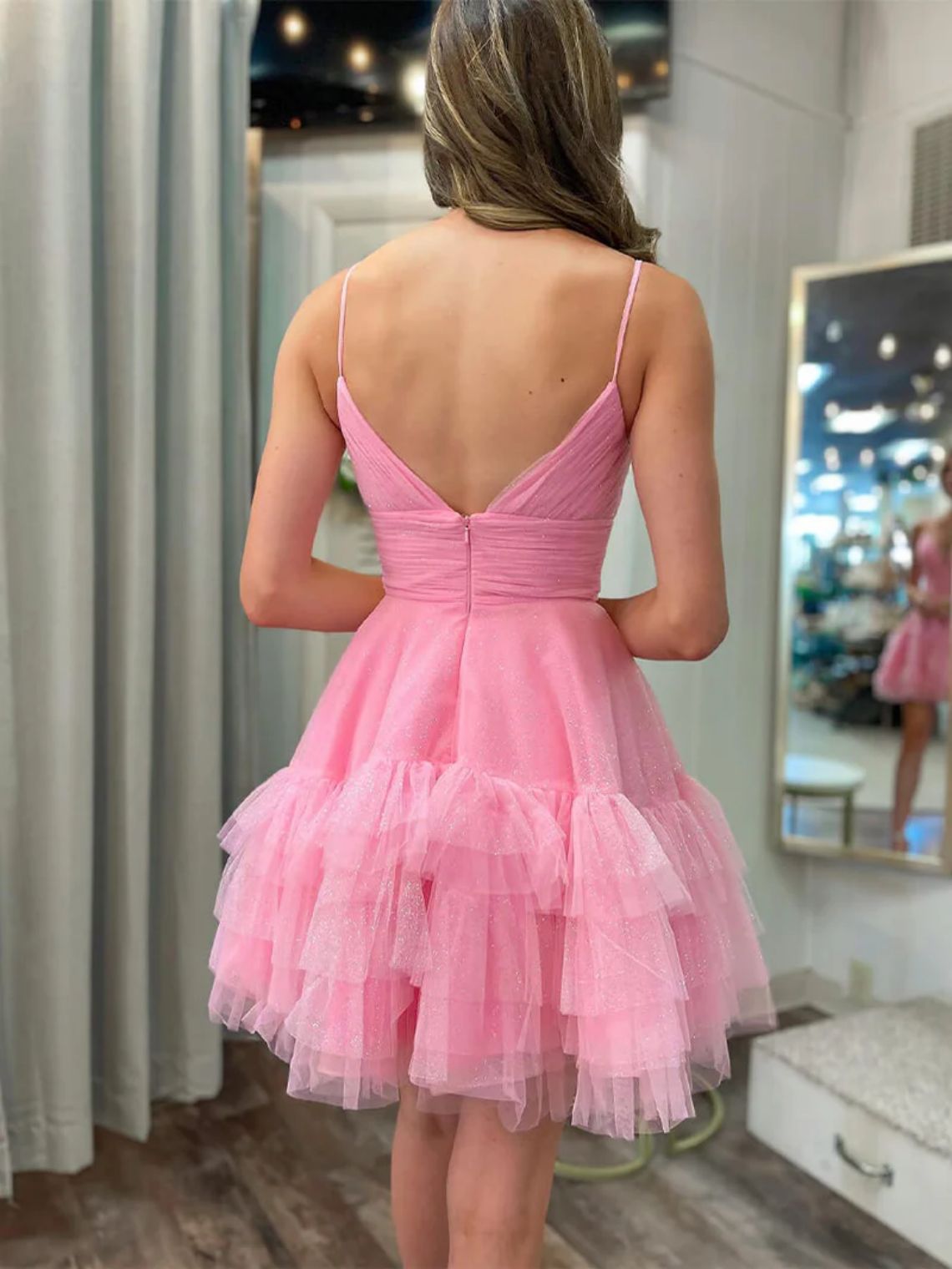 Short/Mini A-Line V Neckline Sparkling Homecoming Dress