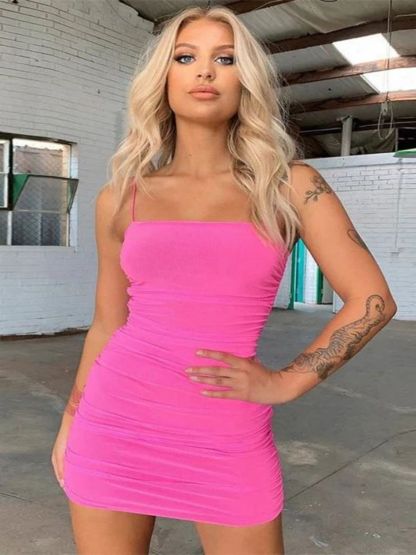 Dress Satin Ruched V-neck Spaghetti Straps Sleeveless Homecoming Dress
