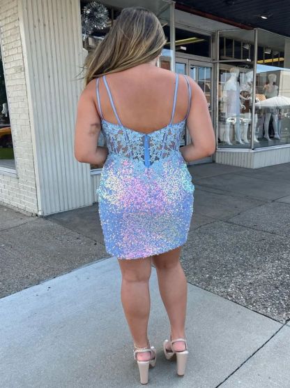 Dress Bodycon Blue Party Cocktail Dress Sequins Lace Homecoming Dress