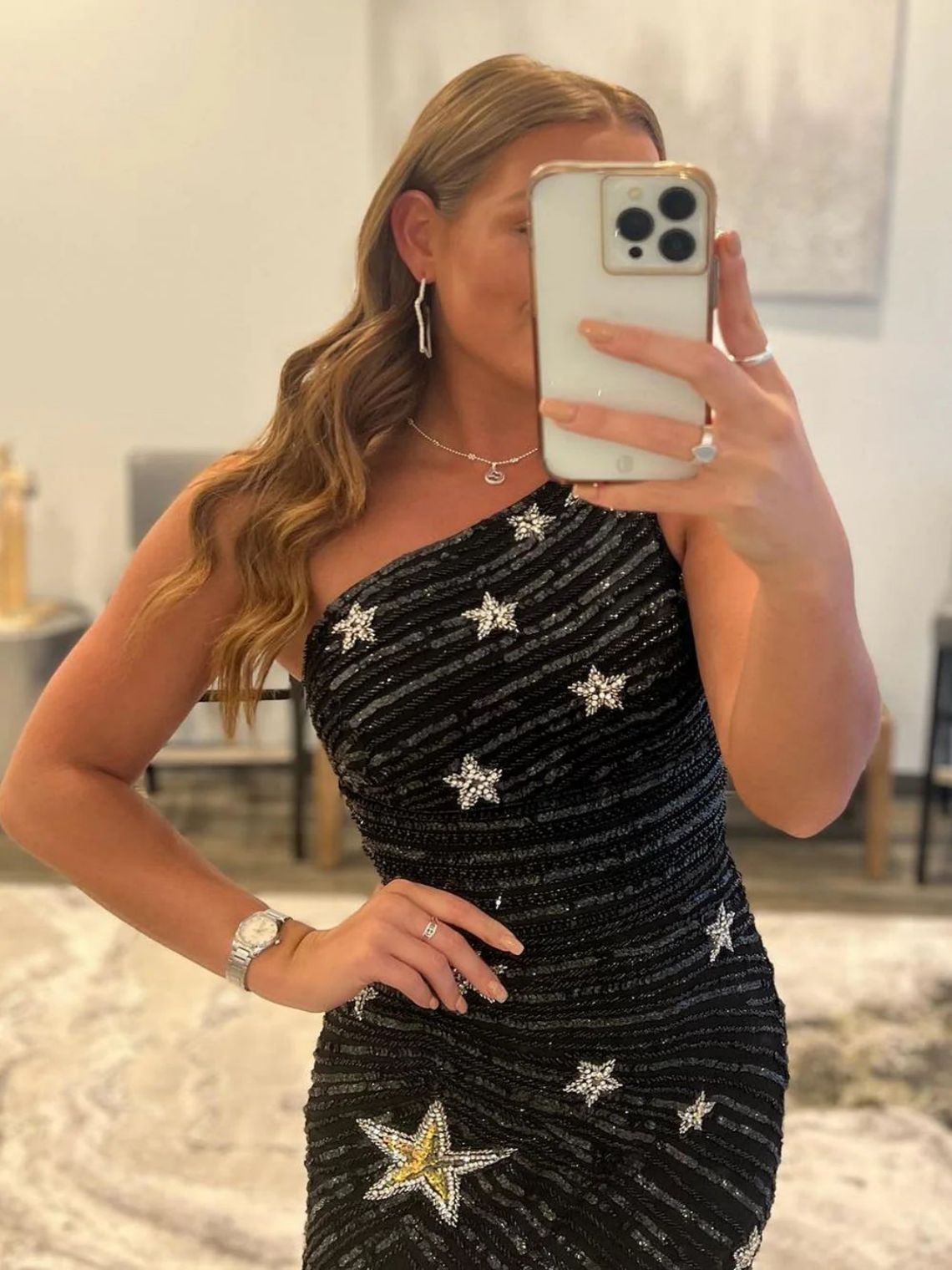 Sheath/Column One Shoulder Sequins Short Homecoming Dress with Star