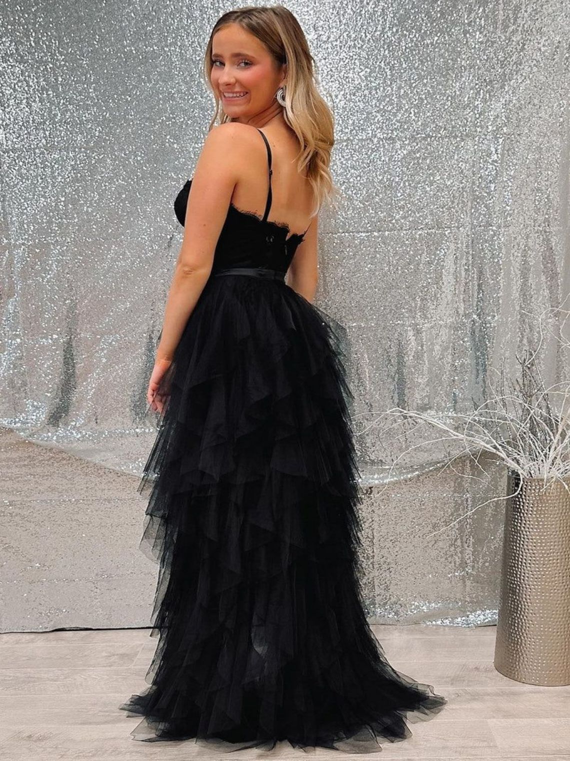 A-Line Lace Corset High-Low Party Dress Homecoming Dress with Ruffles
