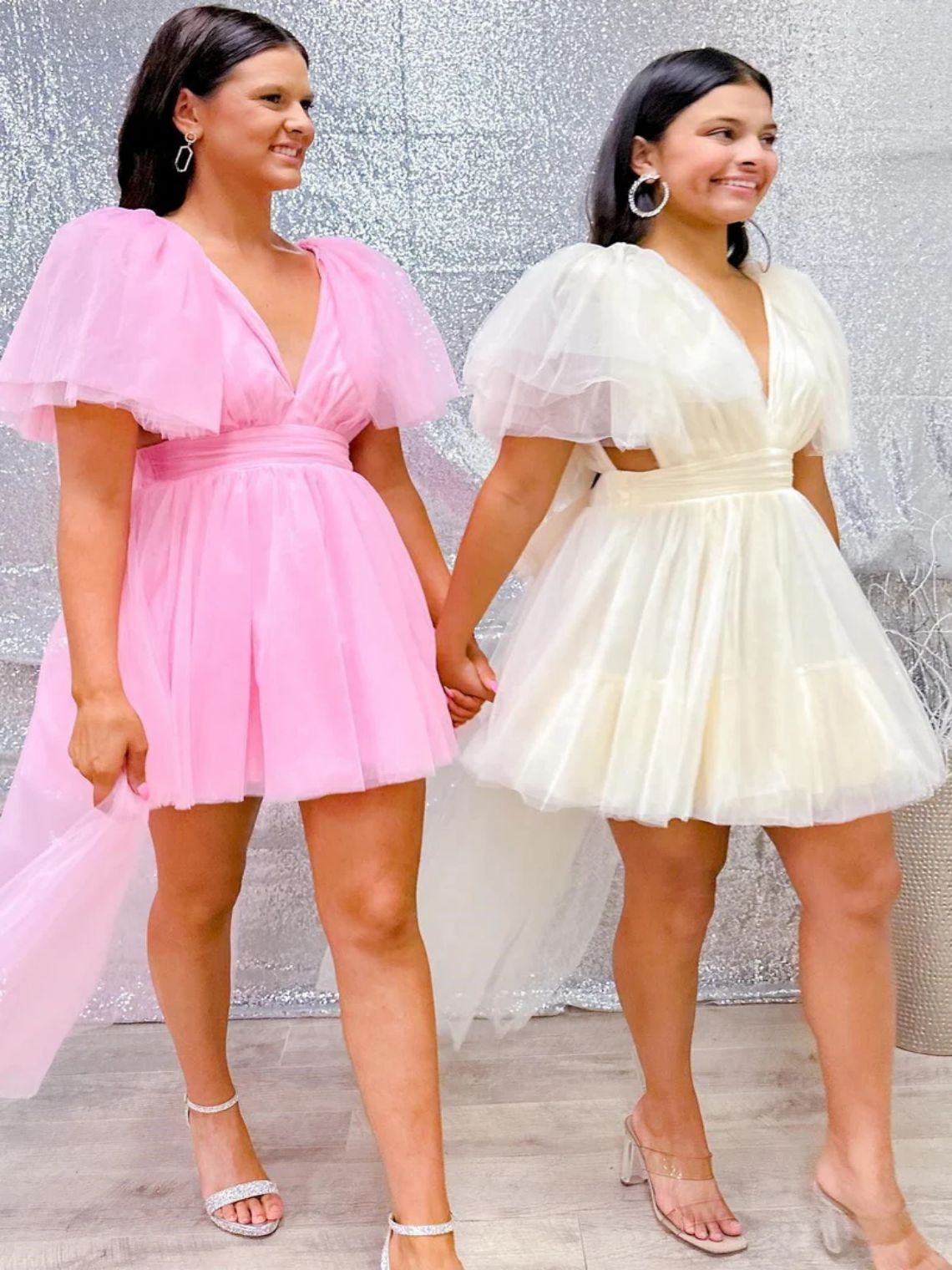 A-line Open Back Plunging V Neck Tulle Homecoming Dress