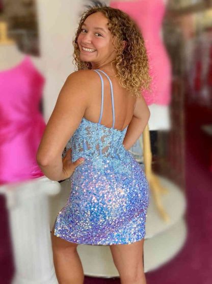 Dress Bodycon Blue Party Cocktail Dress Sequins Lace Homecoming Dress