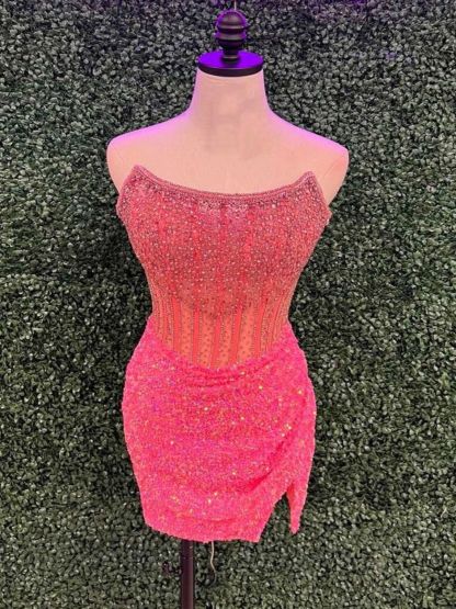 Dress Sheath/Column Strapless Corset Sequins Short-Mini Homecoming Dress