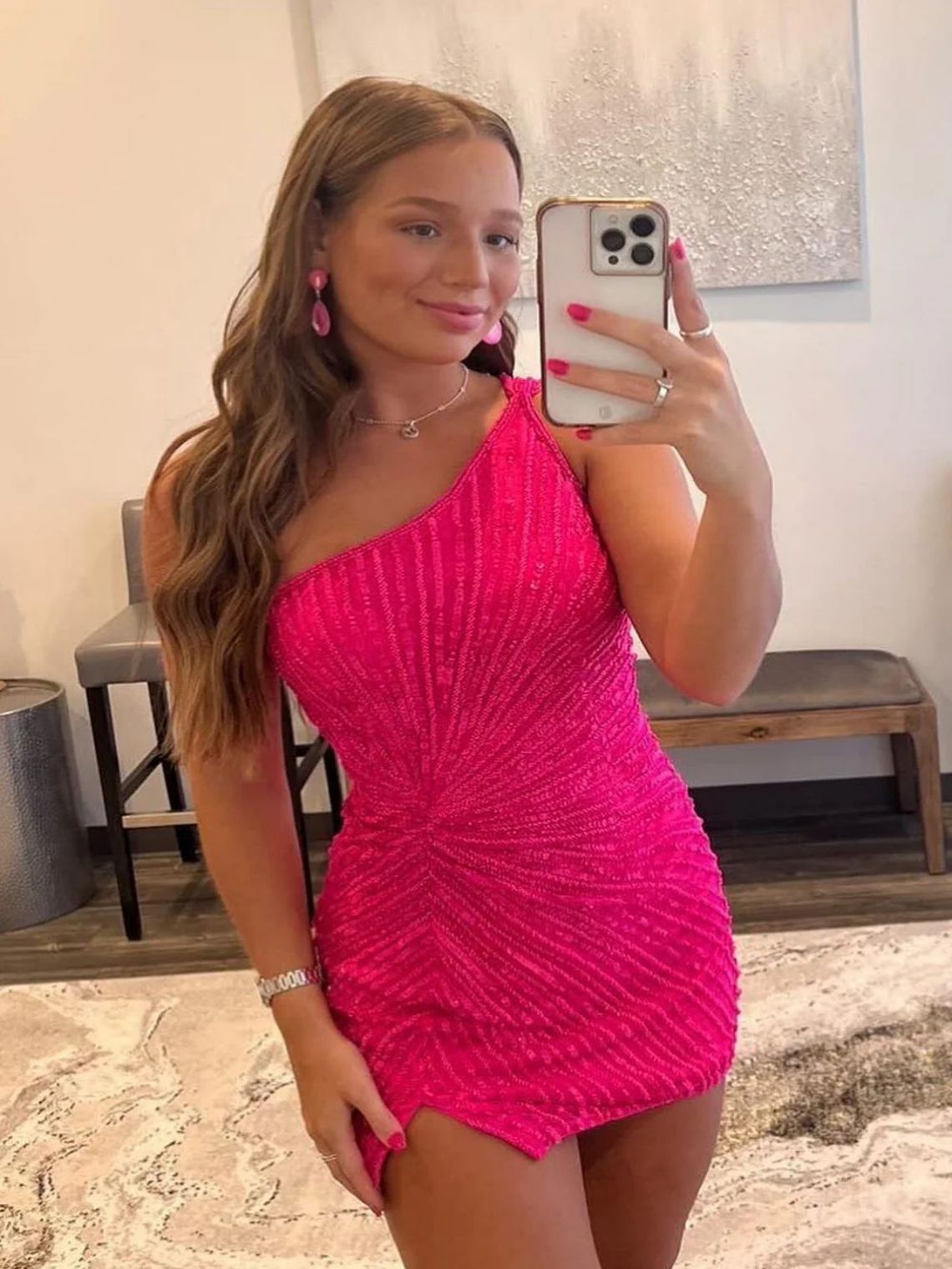 Sheath/Column Glitter One Shoulder Beaded Tight Homecoming Dress
