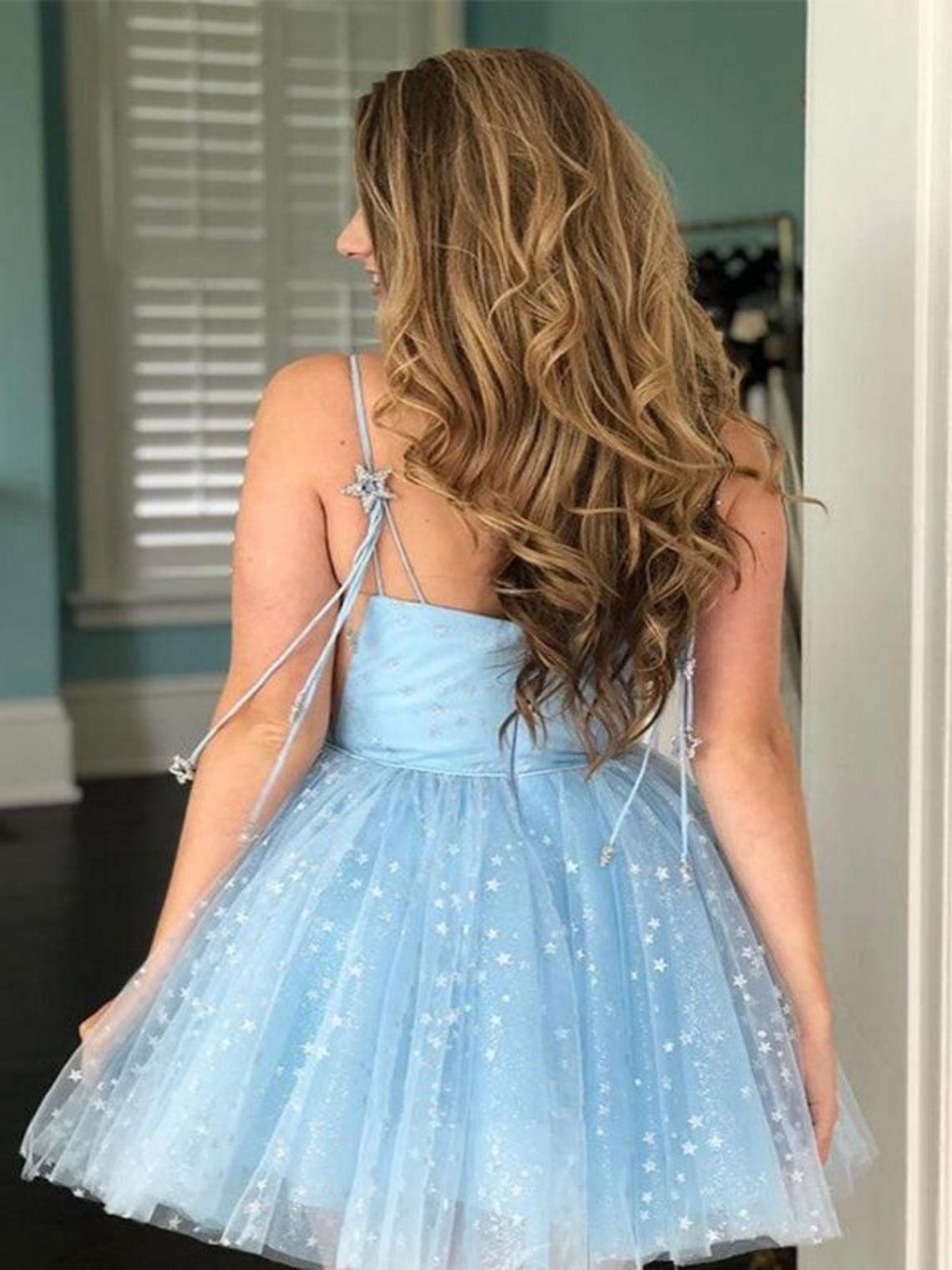 A-Line Spaghetti Straps Short Black Party Tulle Homecoming Dresses