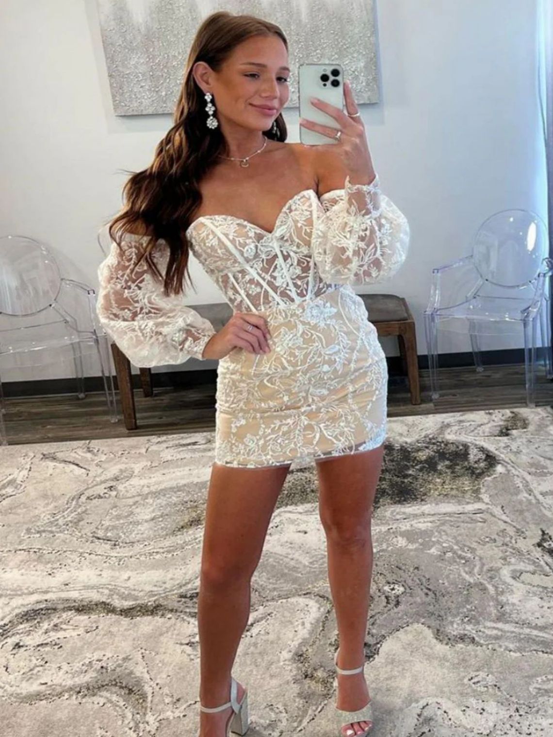 Sheath/Column Bodycon Short Homecoming Dress With Detachable Sleeves