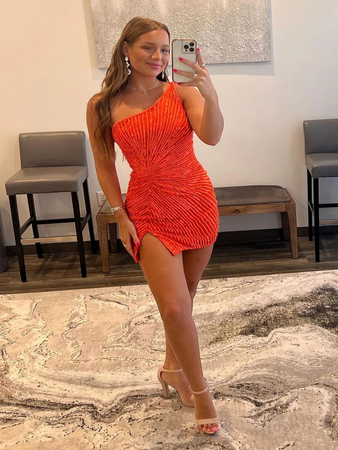Sheath/Column Glitter One Shoulder Beaded Tight Homecoming Dress