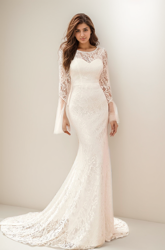 Trumpet/Mermaid Elegant Scoop Long Sleeve Sweep/BrushTrain Wedding Dresses 