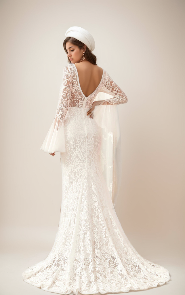 Trumpet/Mermaid Elegant Scoop Long Sleeve Sweep/BrushTrain Wedding Dresses 