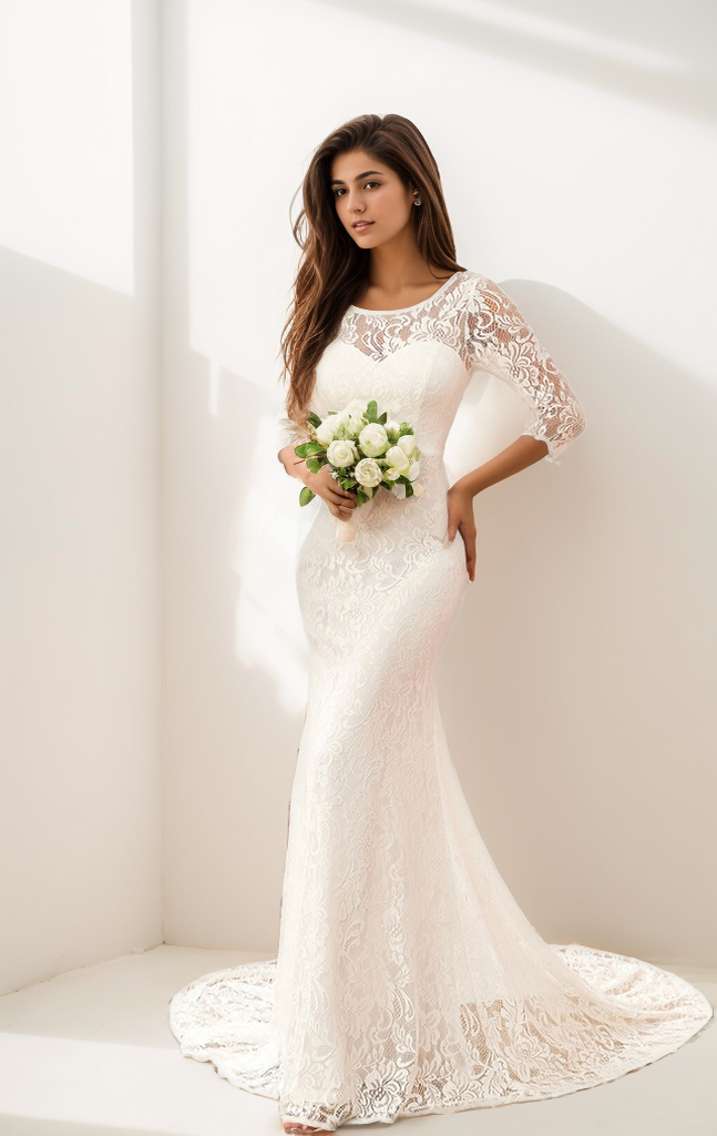 Trumpet/Mermaid Elegant Scoop Long Sleeve Sweep/BrushTrain Wedding Dresses 