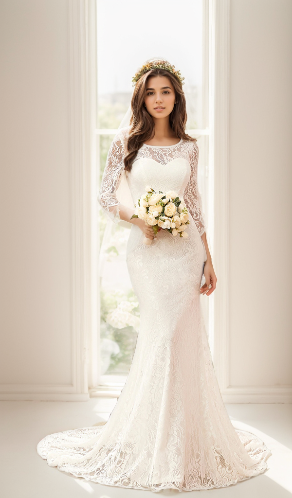 Trumpet/Mermaid Elegant Scoop Long Sleeve Sweep/BrushTrain Wedding Dresses 