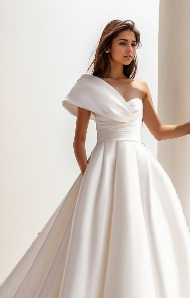 Ball Gown Pure Color Elegant One Shoulder Sleeveless Chapel Train Wedding Dresses 