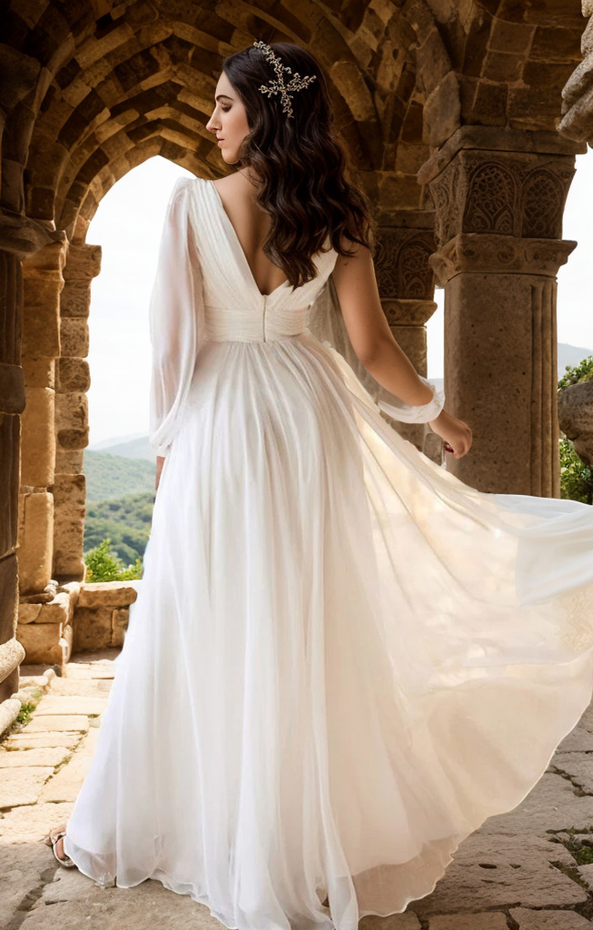 A-Line/Princess Elegant Pure Color V-Neck Long Sleeve Floor-Length Wedding Dresses 