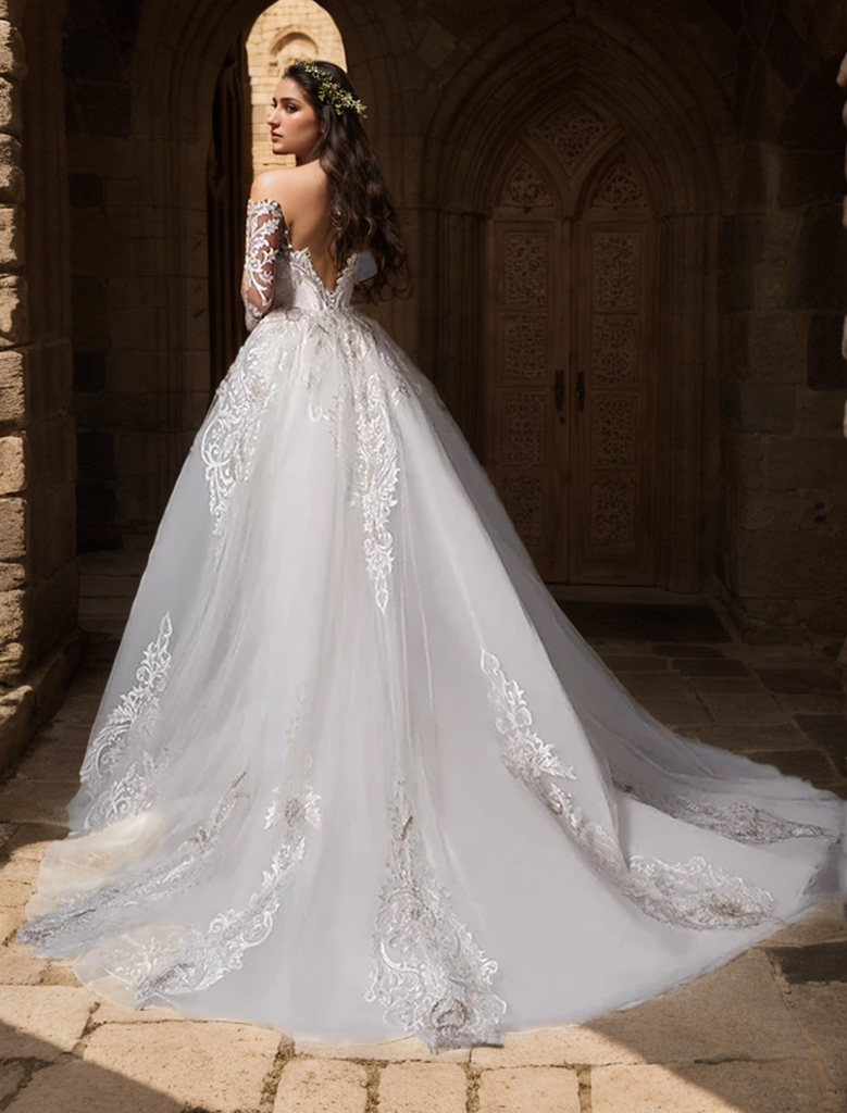 Trumpet/Mermaid Sexy Pure Color V-Neck 3/4 Sleeve Sweep/Brush Train Wedding Dresses 