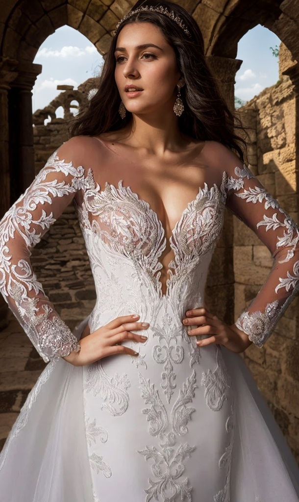 Trumpet/Mermaid Sexy Pure Color V-Neck 3/4 Sleeve Sweep/Brush Train Wedding Dresses 