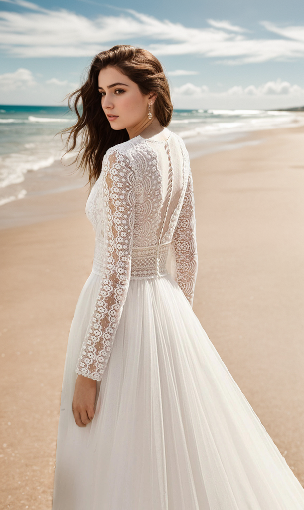 A-Line/Princes Sexy V-Neck Long Sleeve Sweep/BrushTrain Wedding Dresses 