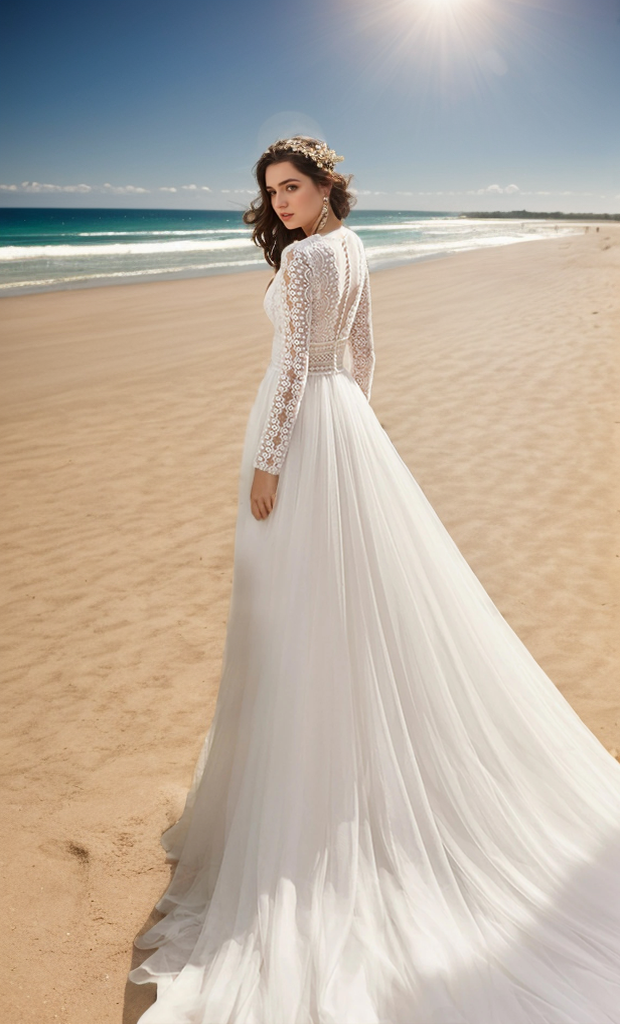 A-Line/Princes Sexy V-Neck Long Sleeve Sweep/BrushTrain Wedding Dresses 