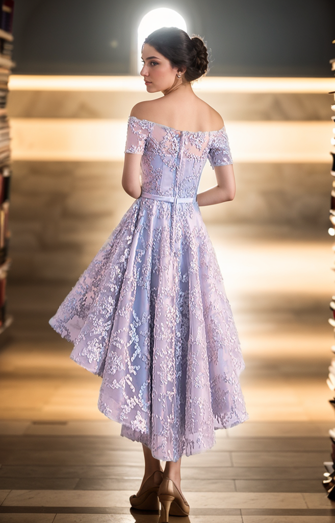 A-Line/Princess Short Sleeve Tea-Length Cocktail Homecoming Party Dress