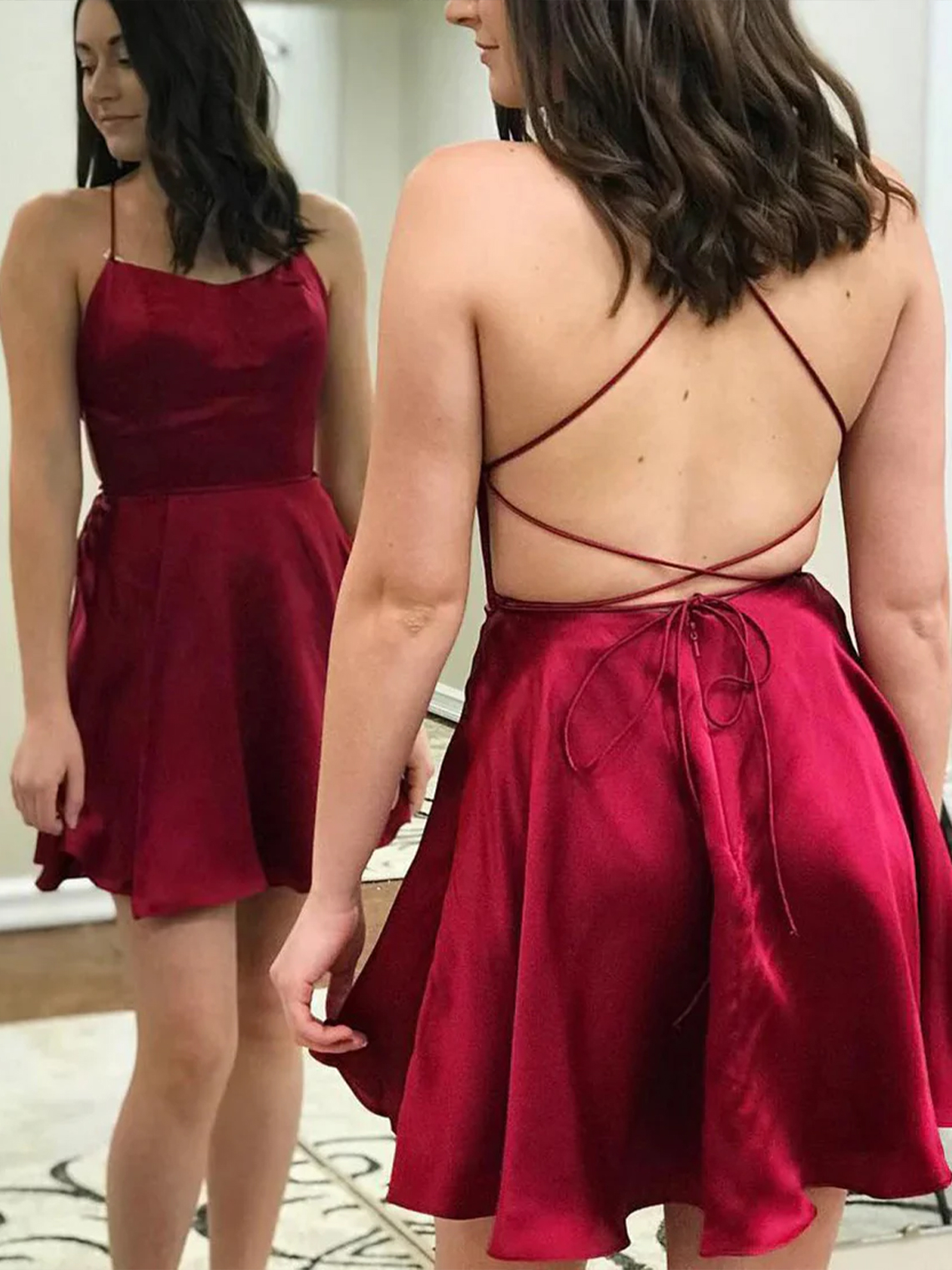 A Line Satin Simple Homecoming Dress