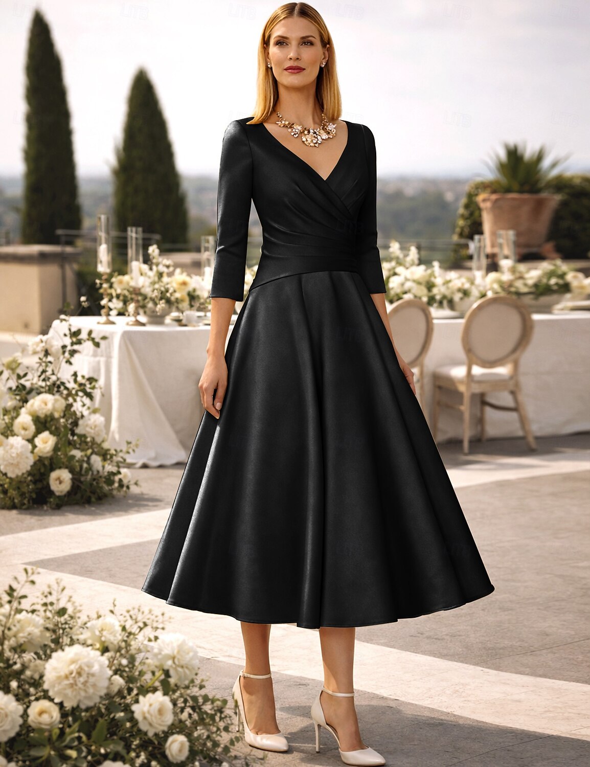  A-Line Tea Length Cocktail Dresses Party Dresses 