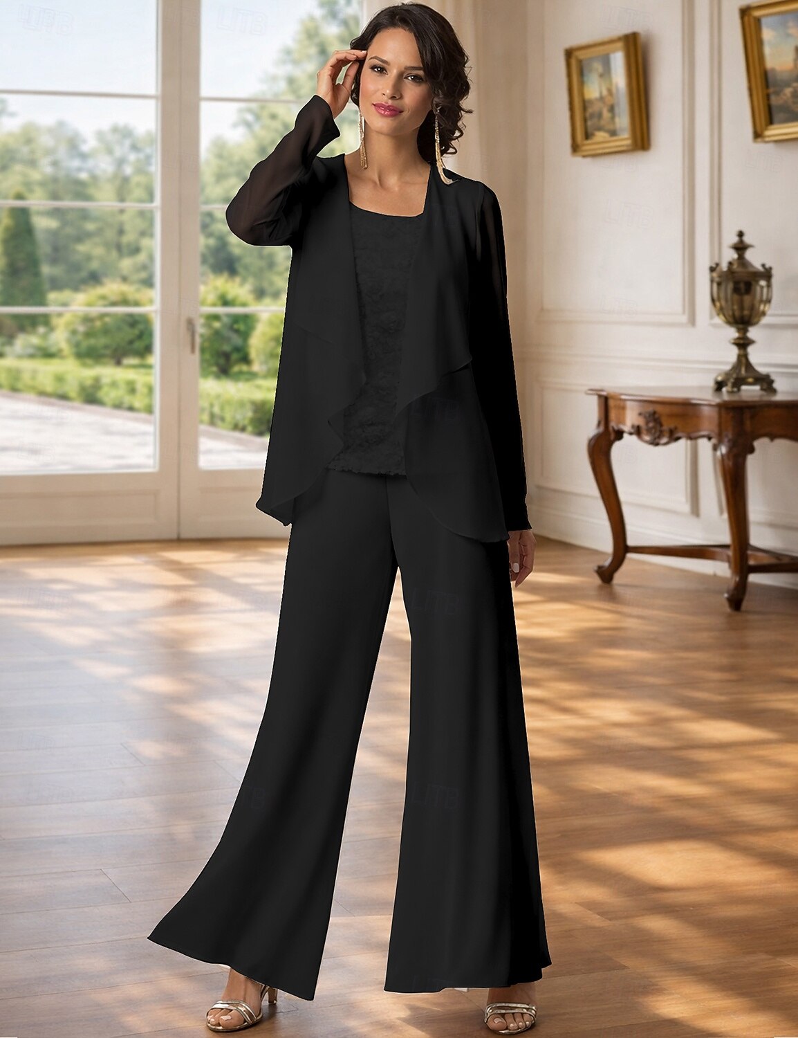 Jumpsuit Pantsuit 3 Piece Floor Length Mother of the Bride Dress 
