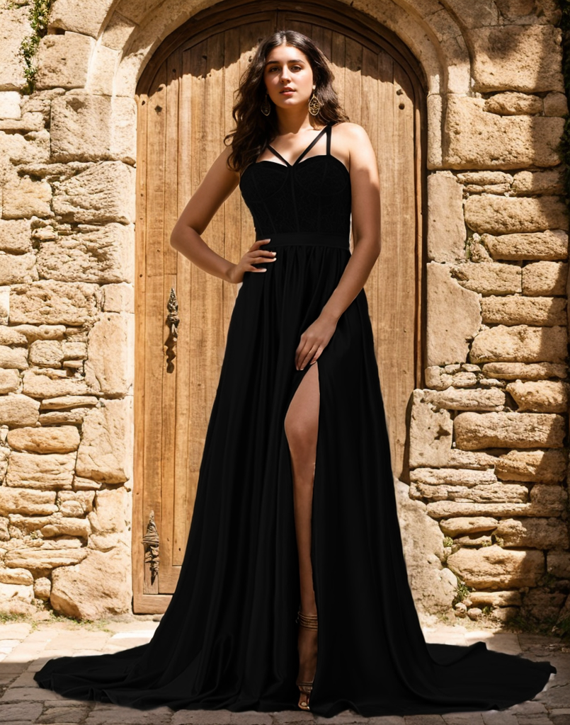 A-Line/Princess Sleeveless Spaghetti Straps Sweep/BrushTrain Long Prom Evening Dresses