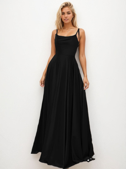 Dress A-Line Sweep/Brush Train Spaghetti Straps Pure Color Evening Dress
