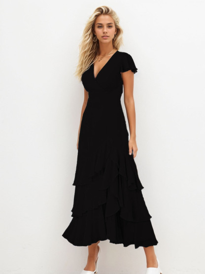 Dress A-Line/Princess Short Sleeve V-Neck Ankle-Length Long Evening Dress