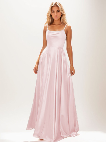 Dress A-Line Sweep/Brush Train Spaghetti Straps Pure Color Evening Dress