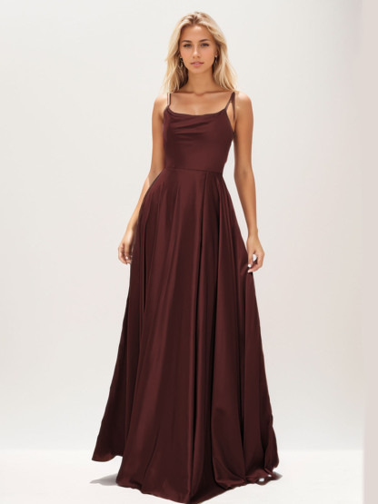 Dress A-Line Sweep/Brush Train Spaghetti Straps Pure Color Evening Dress