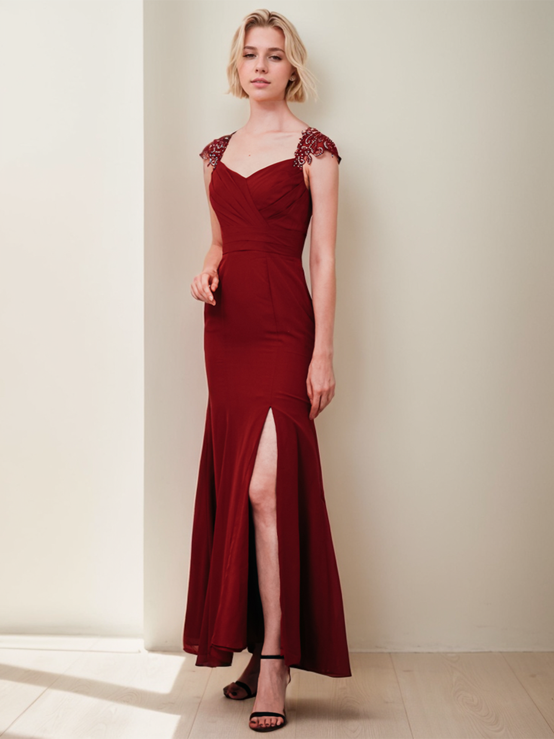 Sheath/Column Formal Wedding Guest Evening Dress Beads Appliques