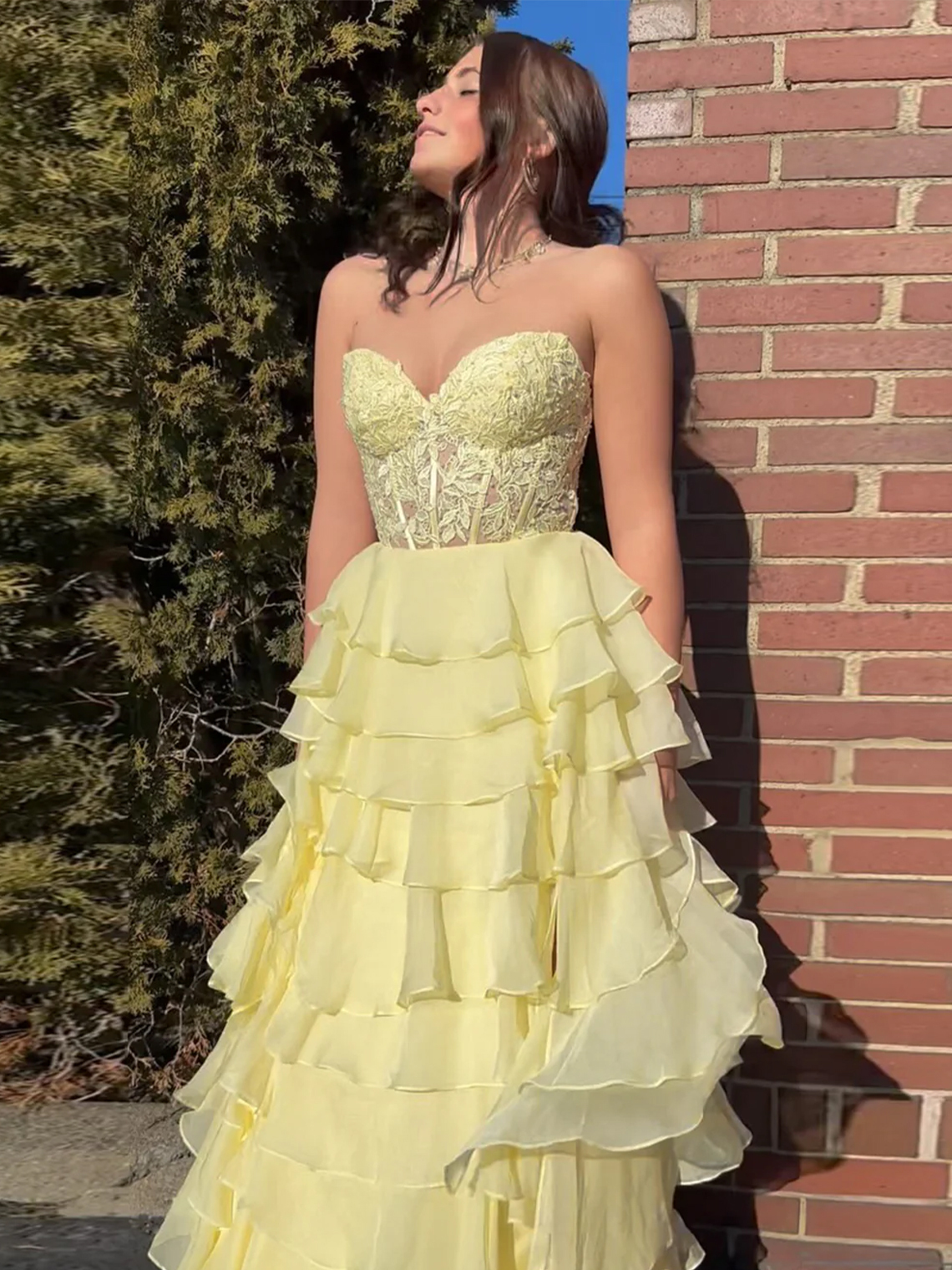 A-line Sweetheart Sexy Lace Up Long Prom Dress Chiffon With Split