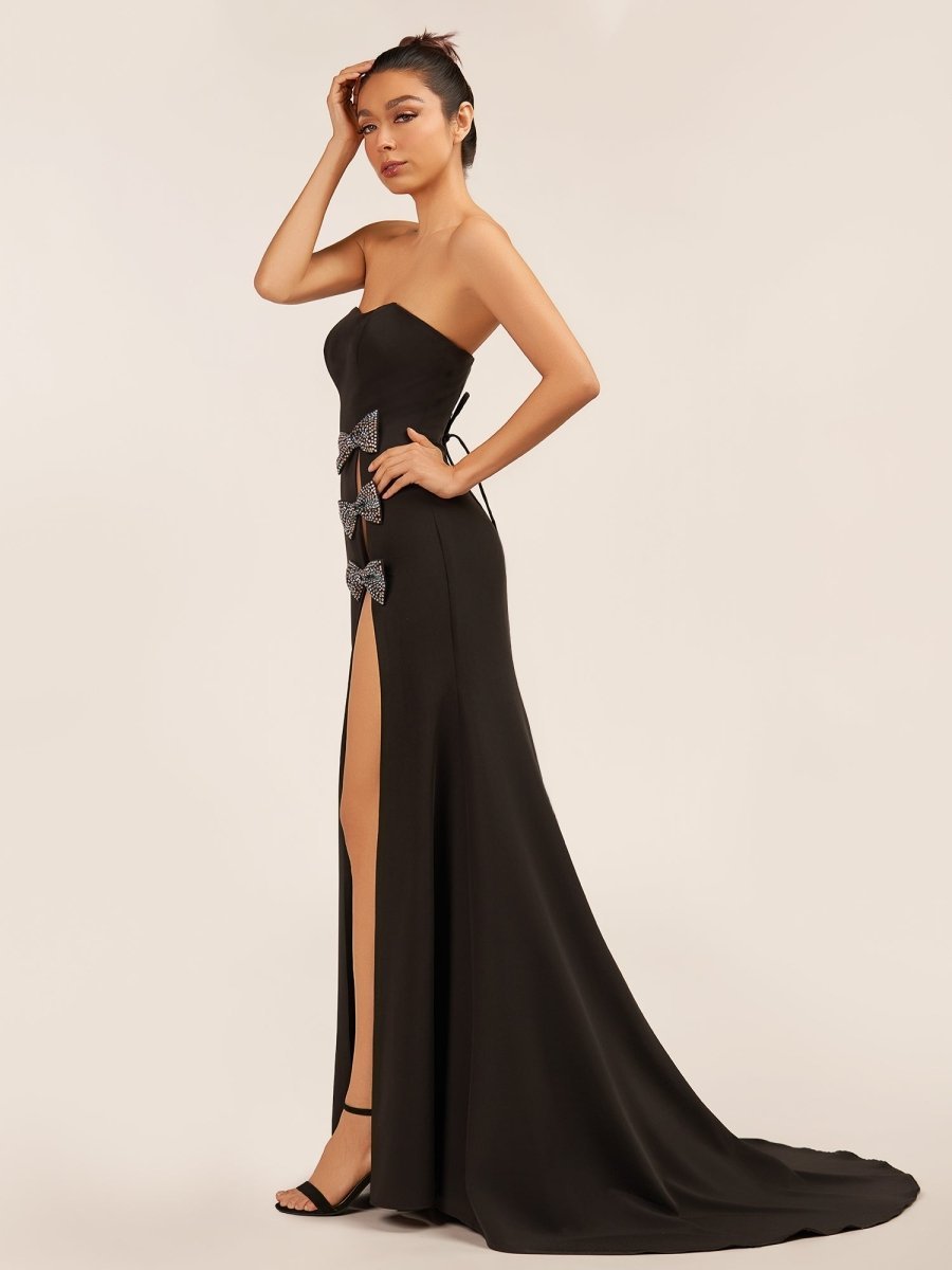 Sweetheart Black Mermaid Prom Dresses with Bow Evening Dresses