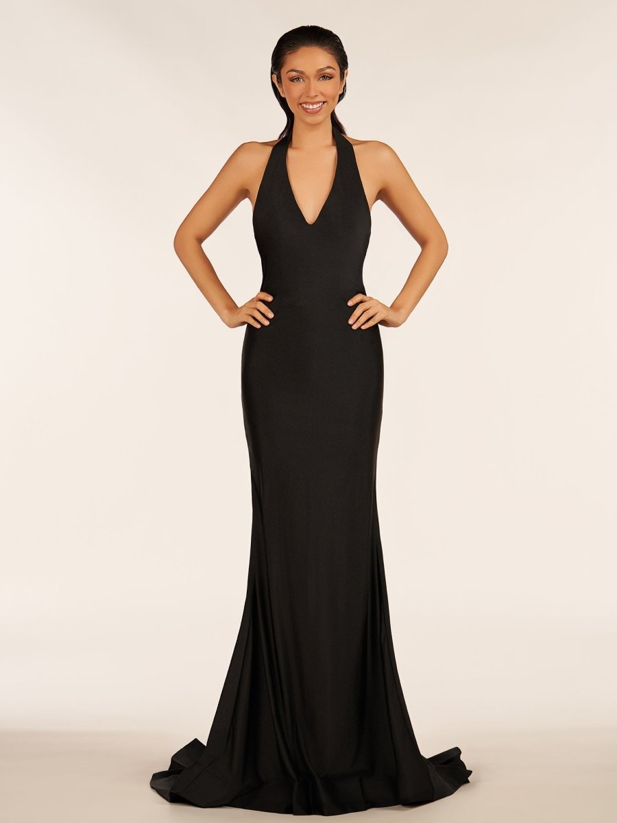 Simple Black Halter Backless Mermaid Long Prom Dresses Evening Dresses