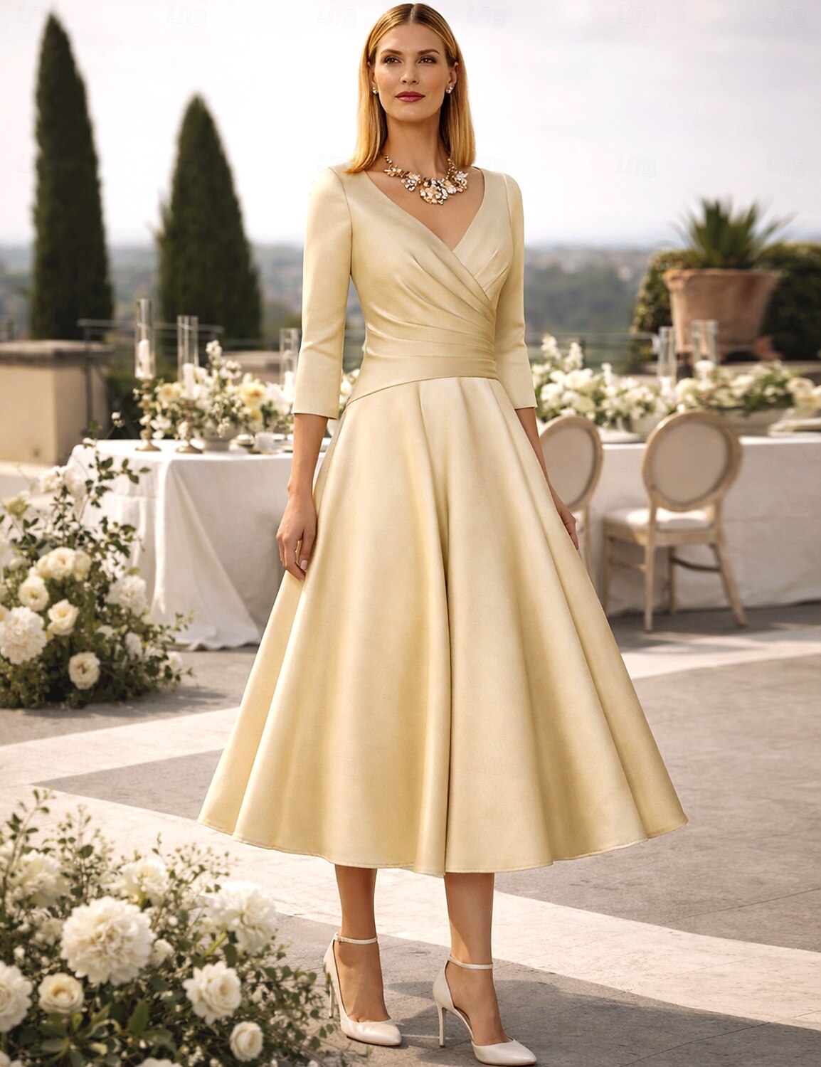  A-Line Tea Length Cocktail Dresses Party Dresses 