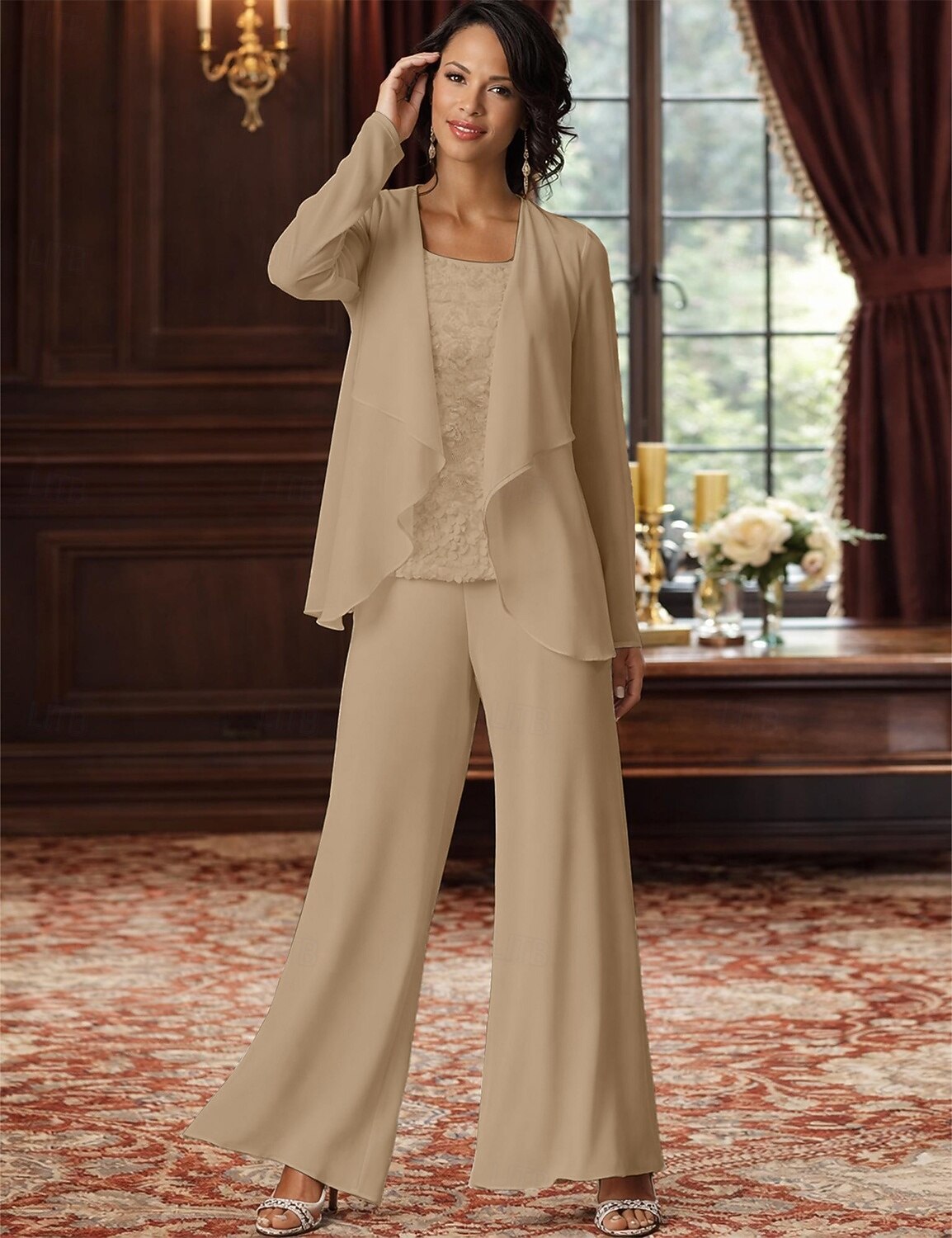 Jumpsuit Pantsuit 3 Piece Floor Length Mother of the Bride Dress 