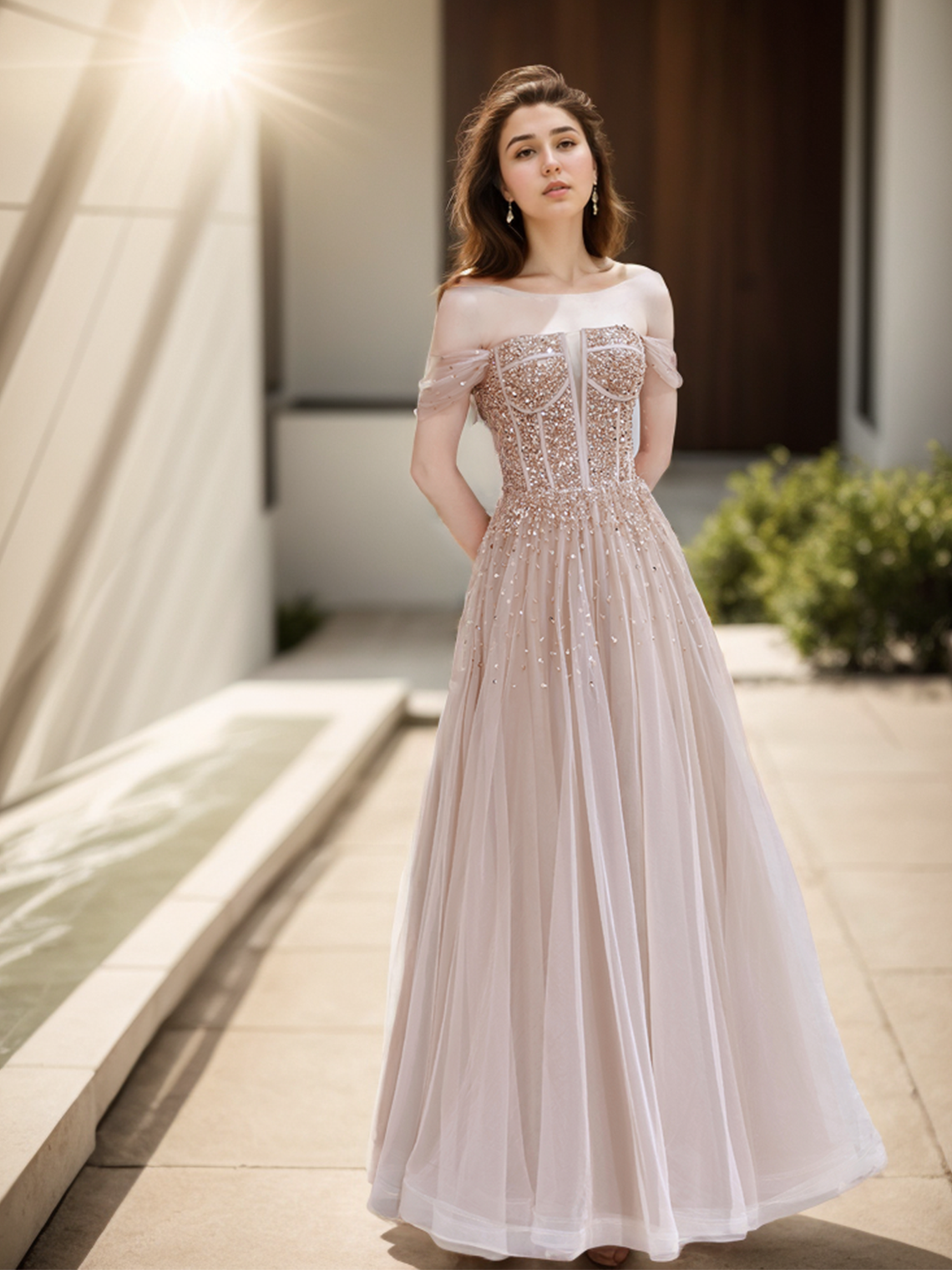  A-Line Prom Dresses Sparkle Evening Dress Luxury Floor Length Beading