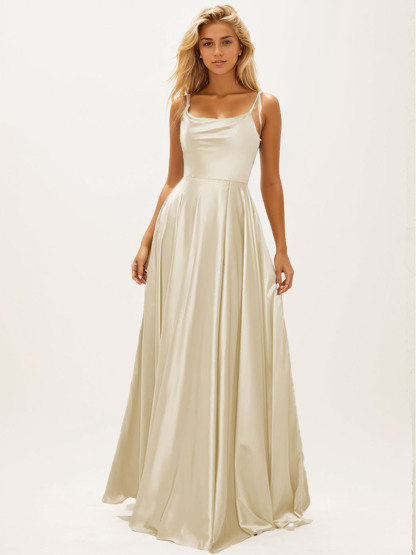 Dress A-Line Sweep/Brush Train Spaghetti Straps Pure Color Evening Dress