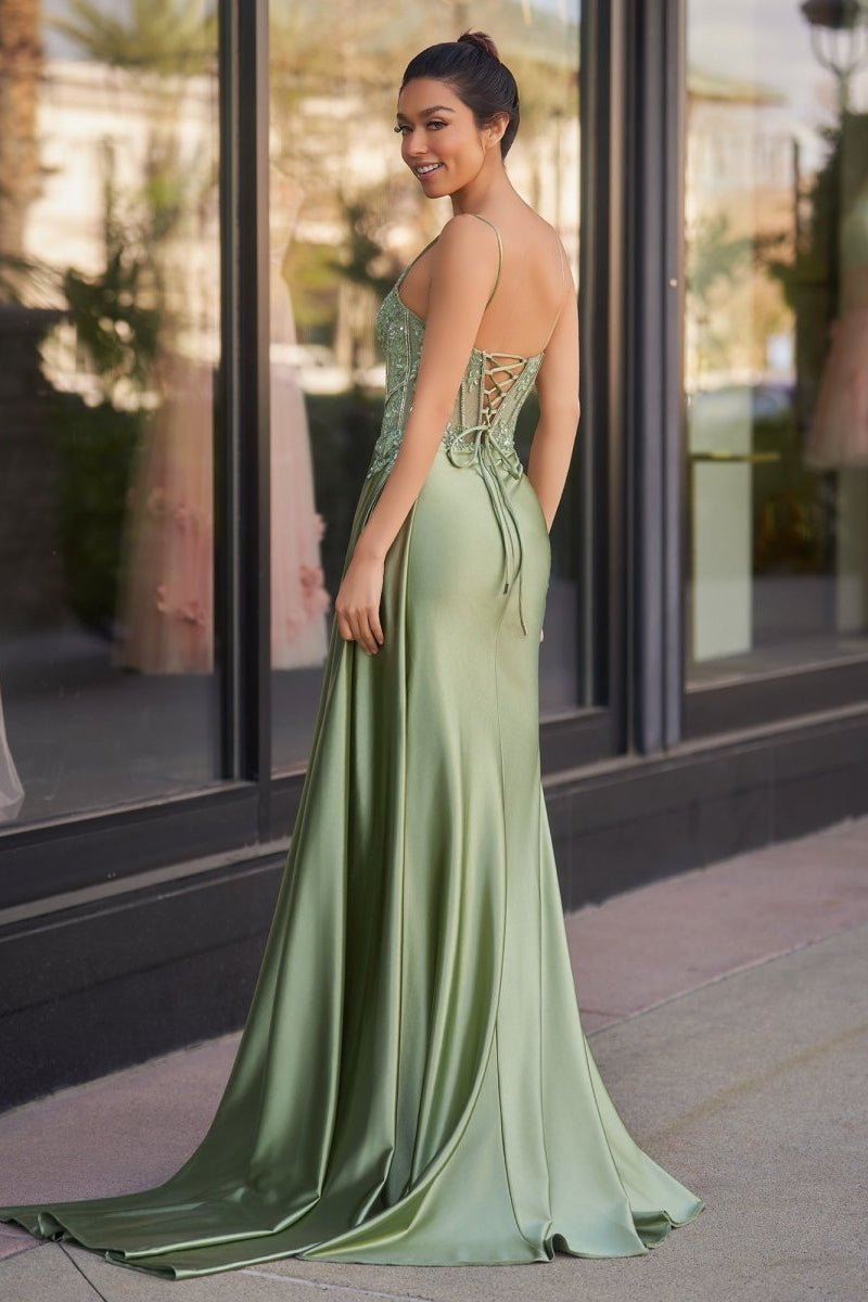 Silver Spaghetti Straps Mermaid Appliqued Prom Dresses With Split Evening Dresses, product image 6