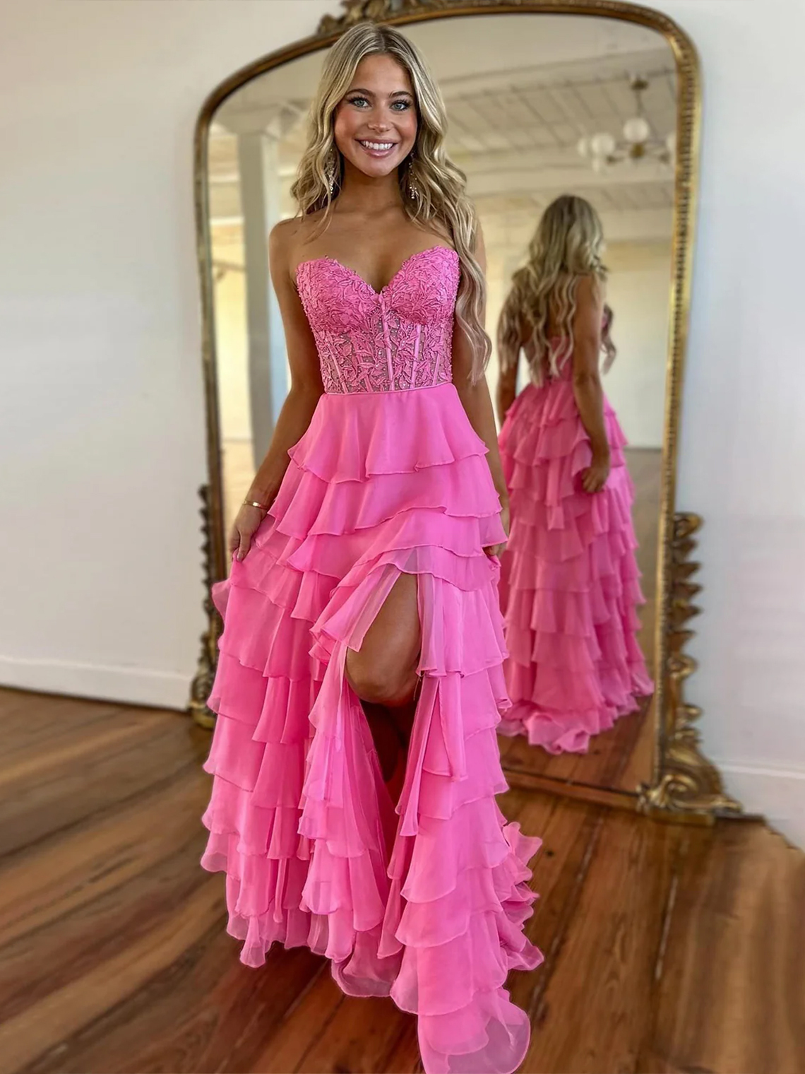 A-line Sweetheart Sexy Lace Up Long Prom Dress Chiffon With Split