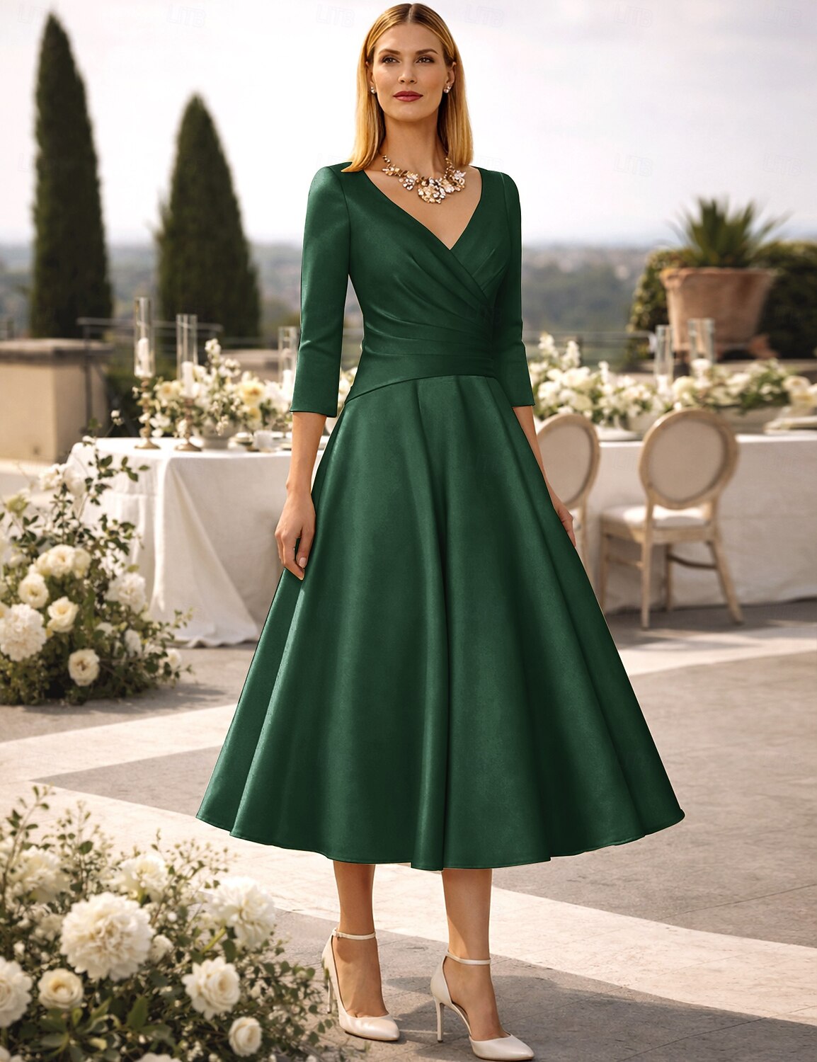  A-Line Tea Length Cocktail Dresses Party Dresses 