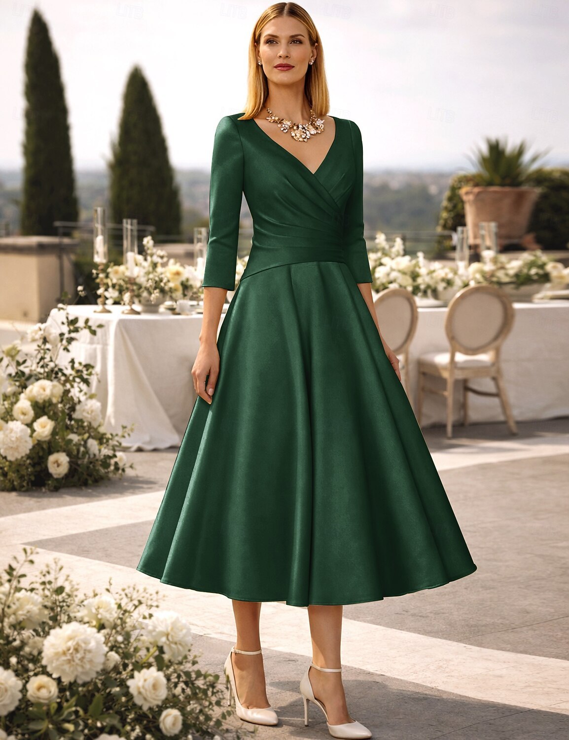  A-Line Tea Length Cocktail Dresses Party Dresses 