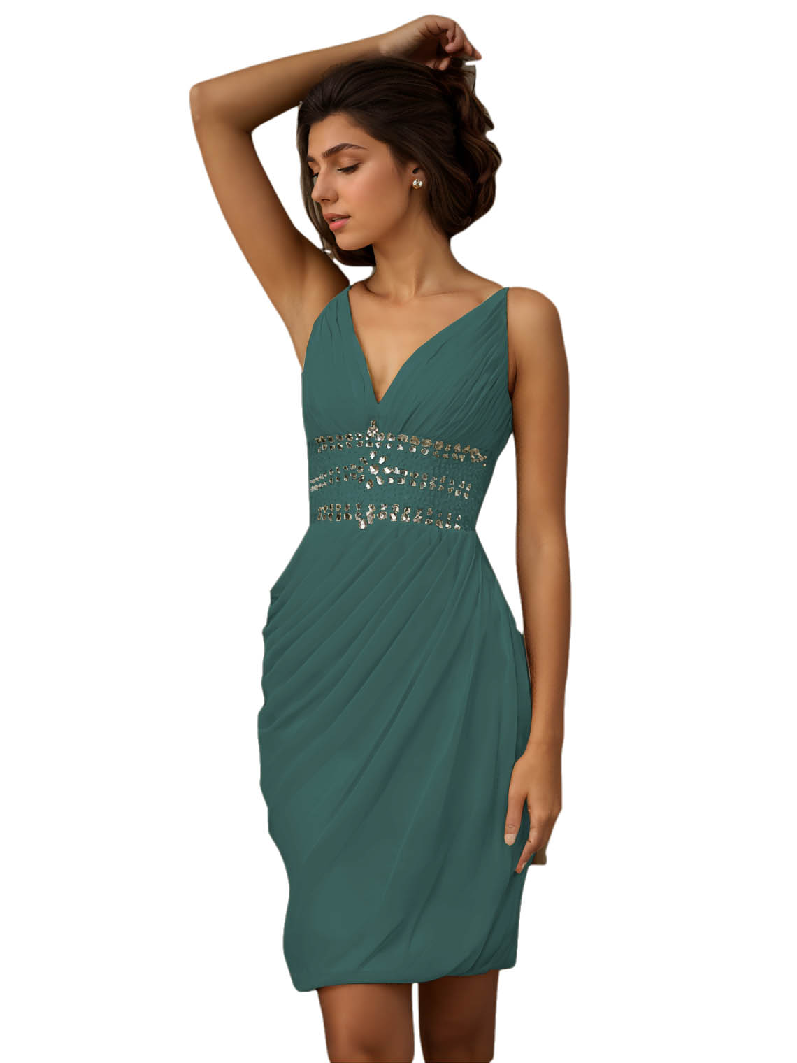 Sheath/Column V-neck Sleeveless Short Chiffon Homecoming Dresses