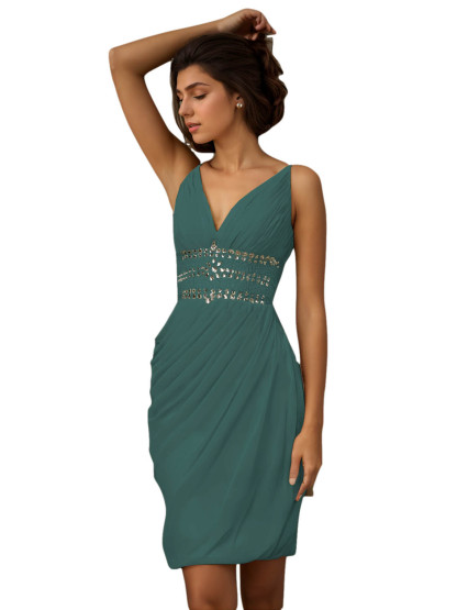 Dress Sheath/Column V-neck Sleeveless Short/Mini Chiffon Homecoming Dress